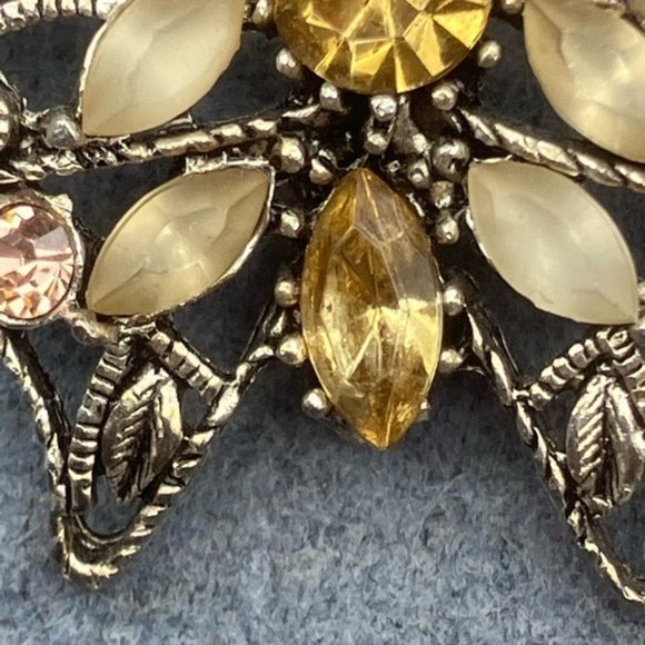 Butterfly Pin Brooch Silver As Is Rhinestone Pink Green Blue Yellow Retro Boho - Picture 8 of 11